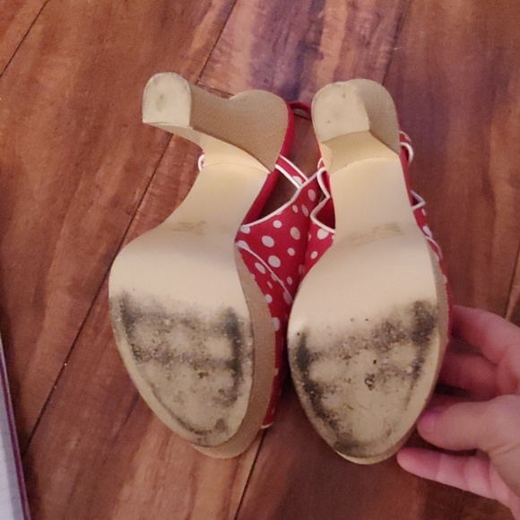 3/$25-red and white polka dotted heels - Picture 4 of 4